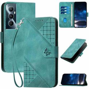 For Realme C65 4G YX0080 Grid Butterfly Embossed Pattern Flip Leather Phone Case with Lanyard(Light Blue)