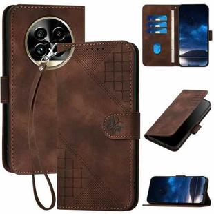 For Realme 13 Pro / 13 Pro+ Global YX0080 Grid Butterfly Embossed Pattern Flip Leather Phone Case with Lanyard(Coffee)