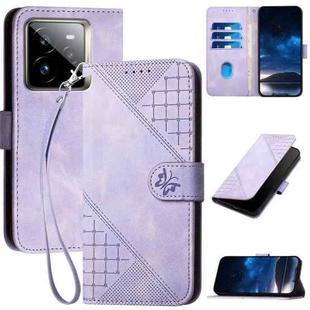 For Realme GT7 Pro Grid Butterfly Embossed Pattern Leather Phone Case with Lanyard(Light Purple)