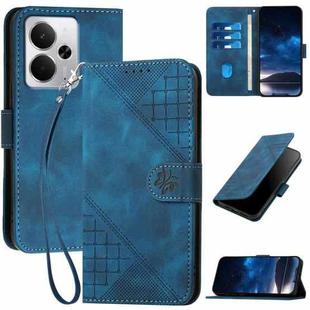 For Realme 14 / P3 5G Global Grid Butterfly Embossed Pattern Leather Phone Case with Lanyard(Dark Blue)