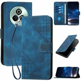 For Realme P3 Pro Grid Butterfly Embossed Pattern Leather Phone Case with Lanyard(Dark Blue)