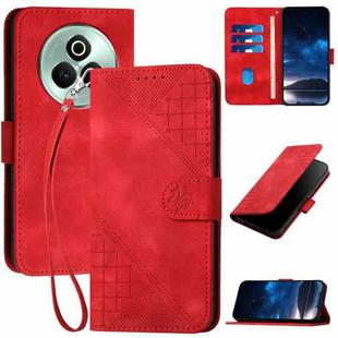 For Realme P3 Pro Grid Butterfly Embossed Pattern Leather Phone Case with Lanyard(Red)