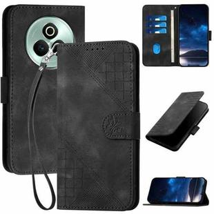 For Realme P3 Pro Grid Butterfly Embossed Pattern Leather Phone Case with Lanyard(Black)