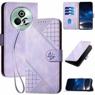 For Realme P3 Pro Grid Butterfly Embossed Pattern Leather Phone Case with Lanyard(Light Purple)