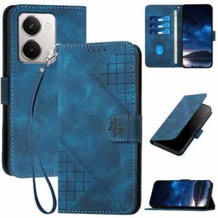 For Realme P3 Ultra 5G Grid Butterfly Embossed Pattern Leather Phone Case with Lanyard(Dark Blue)
