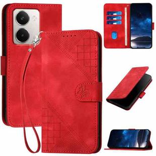 For Realme P3 Ultra 5G Grid Butterfly Embossed Pattern Leather Phone Case with Lanyard(Red)