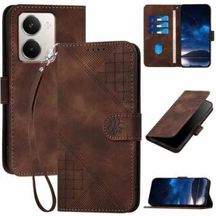 For Realme P3 Ultra 5G Grid Butterfly Embossed Pattern Leather Phone Case with Lanyard(Coffee)