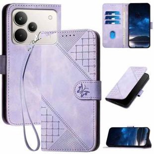 For Realme P4 Pro 5G Grid Butterfly Embossed Pattern Leather Phone Case with Lanyard(Light Purple)