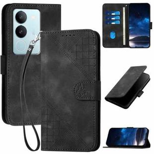 For vivo V29 Pro YX0080 Grid Butterfly Embossed Pattern Flip Leather Phone Case with Lanyard(Black)