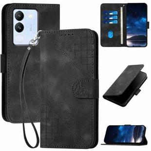 For vivo V29e 5G Global YX0080 Grid Butterfly Embossed Pattern Flip Leather Phone Case with Lanyard(Black)