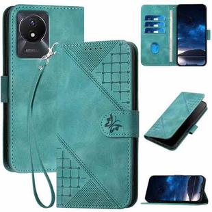 For vivo Y02A 4G / Y02 4G YX0080 Grid Butterfly Embossed Pattern Flip Leather Phone Case with Lanyard(Light Blue)