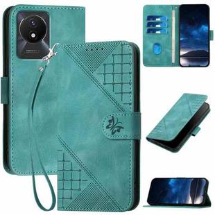 For vivo Y11 2023 / Y02t YX0080 Grid Butterfly Embossed Pattern Flip Leather Phone Case with Lanyard(Light Blue)