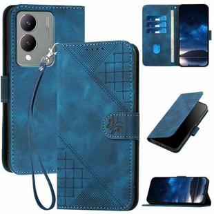 For vivo Y17s 4G Global YX0080 Grid Butterfly Embossed Pattern Flip Leather Phone Case with Lanyard(Dark Blue)