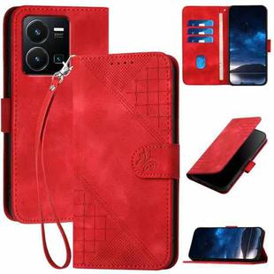 For vivo Y22s 4G Global YX0080 Grid Butterfly Embossed Pattern Flip Leather Phone Case with Lanyard(Red)