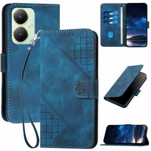 For vivo Y27 4G Global YX0080 Grid Butterfly Embossed Pattern Flip Leather Phone Case with Lanyard(Dark Blue)