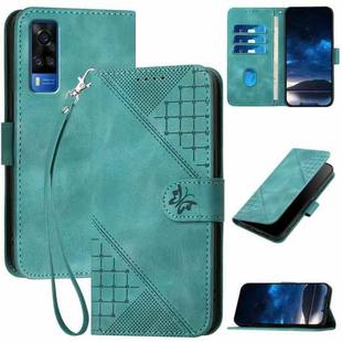 For vivo Y53s 4G / Y51a / Y33 4G YX0080 Grid Butterfly Embossed Pattern Flip Leather Phone Case with Lanyard(Light Blue)