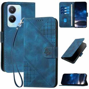 For vivo Y56 5G Global YX0080 Grid Butterfly Embossed Pattern Flip Leather Phone Case with Lanyard(Dark Blue)