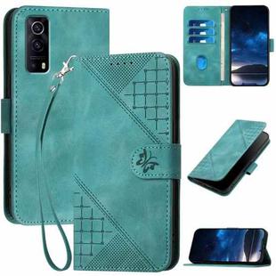 For vivo Y72 5G / iQOO Z3 YX0080 Grid Butterfly Embossed Pattern Flip Leather Phone Case with Lanyard(Light Blue)