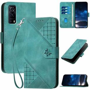 For vivo Y52 5G YX0080 Grid Butterfly Embossed Pattern Flip Leather Phone Case with Lanyard(Light Blue)