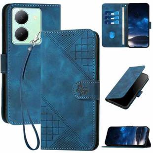 For vivo Y27 5G / Y36 4G India YX0080 Grid Butterfly Embossed Pattern Flip Leather Phone Case with Lanyard(Dark Blue)