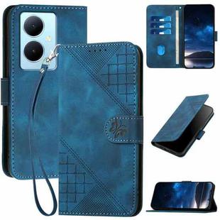 For vivo Y78+ 5G Global / V29 Lite YX0080 Grid Butterfly Embossed Pattern Flip Leather Phone Case with Lanyard(Dark Blue)