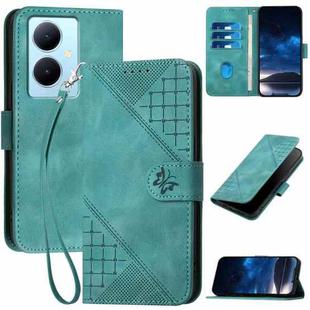 For vivo Y78+ 5G Global / V29 Lite YX0080 Grid Butterfly Embossed Pattern Flip Leather Phone Case with Lanyard(Light Blue)