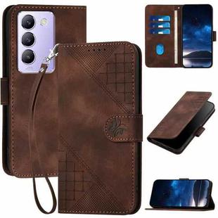 For vivo Y100 5G IDN YX0080 Grid Butterfly Embossed Pattern Flip Leather Phone Case with Lanyard(Coffee)