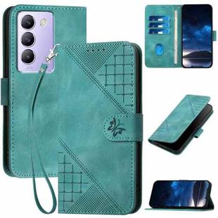 For vivo Y100 5G IDN YX0080 Grid Butterfly Embossed Pattern Flip Leather Phone Case with Lanyard(Light Blue)