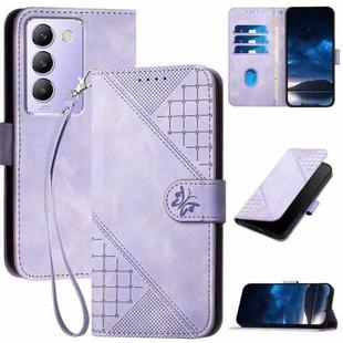 For vivo Y100 5G IDN YX0080 Grid Butterfly Embossed Pattern Flip Leather Phone Case with Lanyard(Light Purple)