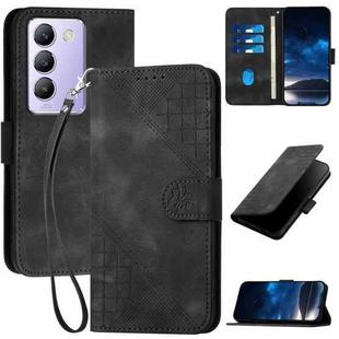 For vivo Y200e 5G Global YX0080 Grid Butterfly Embossed Pattern Flip Leather Phone Case with Lanyard(Black)