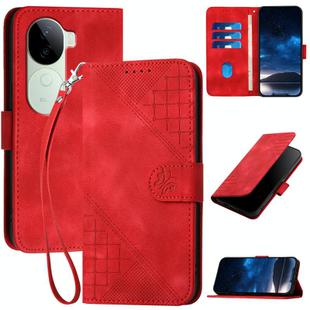 For vivo iQOO Z9s / V40e India YX0080 Grid Butterfly Embossed Pattern Flip Leather Phone Case with Lanyard(Red)