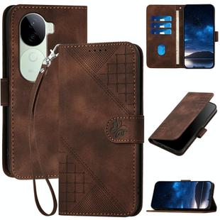 For vivo iQOO Z9s / V40e India YX0080 Grid Butterfly Embossed Pattern Flip Leather Phone Case with Lanyard(Coffee)