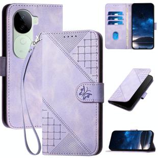 For vivo iQOO Z9s / V40e India YX0080 Grid Butterfly Embossed Pattern Flip Leather Phone Case with Lanyard(Light Purple)