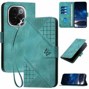 For vivo iQOO Z9s Pro / T3 Pro 5G India YX0080 Grid Butterfly Embossed Pattern Flip Leather Phone Case with Lanyard(Light Blue)