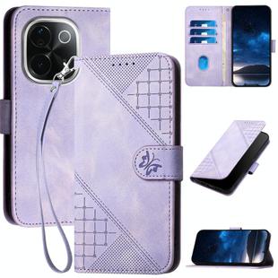 For vivo iQOO Z9s Pro / T3 Pro 5G India YX0080 Grid Butterfly Embossed Pattern Flip Leather Phone Case with Lanyard(Light Purple)