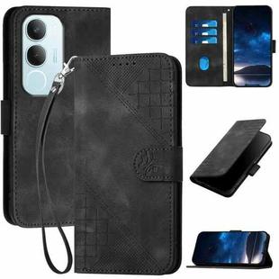 For vivo Y19s Global Grid Butterfly Embossed Pattern Leather Phone Case with Lanyard(Black)