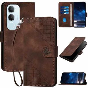 For vivo Y19s Global Grid Butterfly Embossed Pattern Leather Phone Case with Lanyard(Coffee)