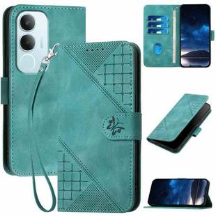 For vivo Y19s Global Grid Butterfly Embossed Pattern Leather Phone Case with Lanyard(Light Blue)