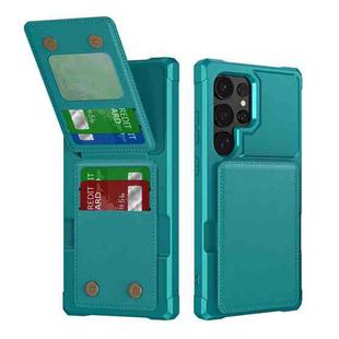 For Samsung Galaxy S25 Ultra 5G Vertical Flip Card Bag Holder Leather Phone Case(Cyan Green)