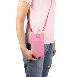 Universal Double Pocket Linen Mobile Phone Storage Shoulder Bag for iPhone 12 / 12 Pro / 12 Pro Max / Below 6.9 inch Smart Phones(Pink)
