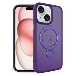 For iPhone 15 360 Degree Rotating MagSafe Magnetic Bracket Frosted Phone Case(Dark Purple)