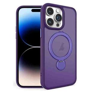 For iPhone 14 Pro Max 360 Degree Rotating MagSafe Magnetic Bracket Frosted Phone Case(Dark Purple)