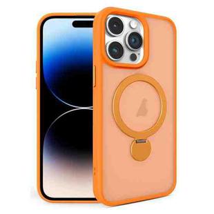 For iPhone 14 Pro Max 360 Degree Rotating MagSafe Magnetic Bracket Frosted Phone Case(Orange)