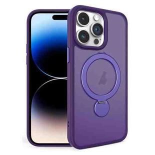 For iPhone 14 Pro 360 Degree Rotating MagSafe Magnetic Bracket Frosted Phone Case(Dark Purple)