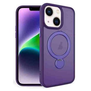 For iPhone 14 Plus 360 Degree Rotating MagSafe Magnetic Bracket Frosted Phone Case(Dark Purple)