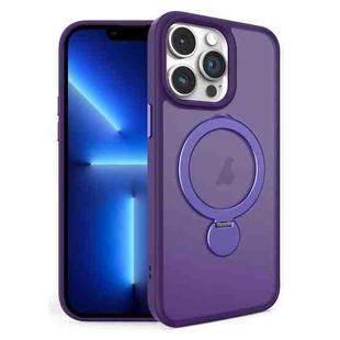 For iPhone 13 Pro 360 Degree Rotating MagSafe Magnetic Bracket Frosted Phone Case(Dark Purple)