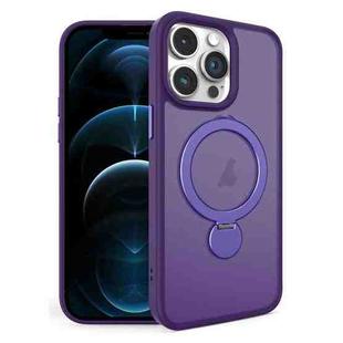 For iPhone 12 Pro Max 360 Degree Rotating MagSafe Magnetic Bracket Frosted Phone Case(Dark Purple)