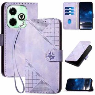 For Infinix Smart 8 Plus 4G YX0080 Grid Butterfly Embossed Pattern Flip Leather Phone Case with Lanyard(Light Purple)