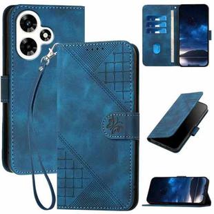 For Infinix Hot 30 YX0080 Grid Butterfly Embossed Pattern Flip Leather Phone Case with Lanyard(Dark Blue)