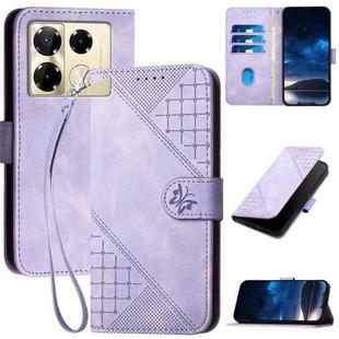 For Infinix Note 40 Pro 4G / 5G YX0080 Grid Butterfly Embossed Pattern Flip Leather Phone Case with Lanyard(Light Purple)